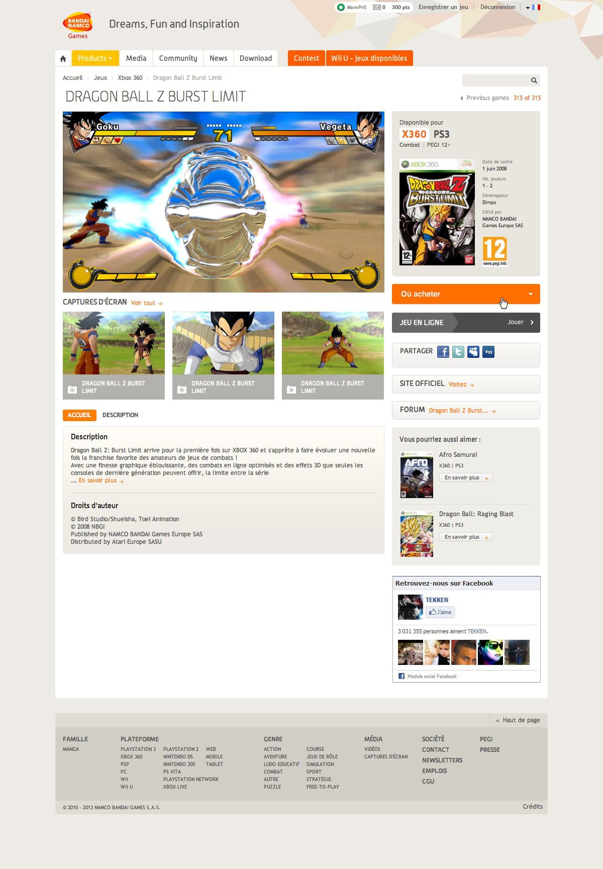 Namco Bandai Games site institutionnel